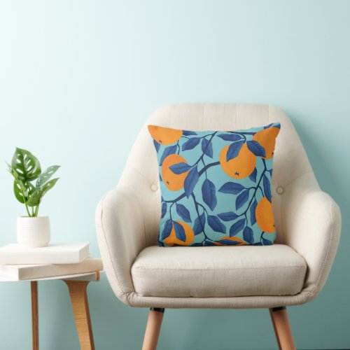 Blue Orange Branch Pattern Throw Pillow