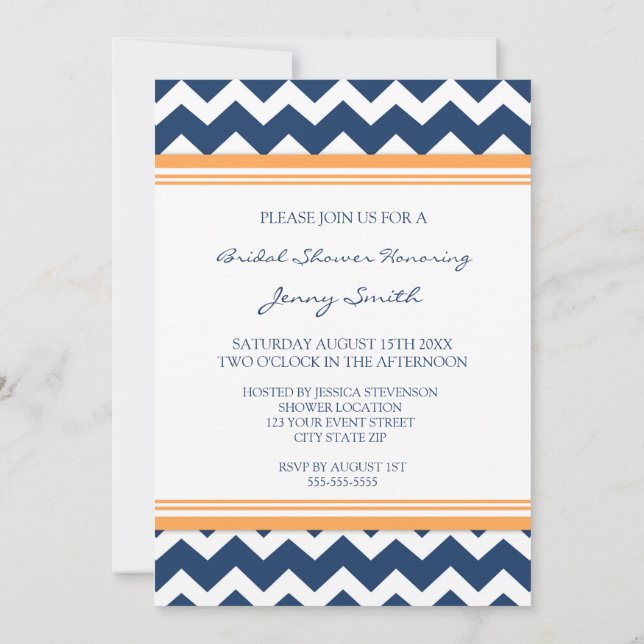 Blue Orange Bridal Shower Invitation Cards (Back)