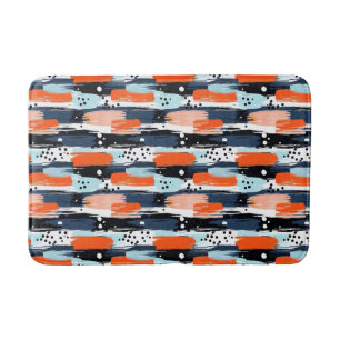 Blue Orange Brushstrokes Abstract Pattern Bath Mat