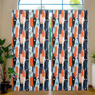 Blue Orange Brushstrokes Abstract Pattern Blackout Curtains