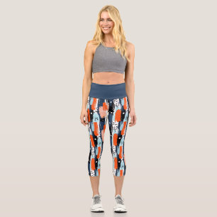 Blue Orange Brushstrokes Abstract Pattern Capri Leggings