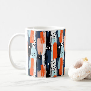 Blue Orange Brushstrokes Abstract Pattern Coffee Mug