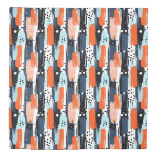 Blue Orange Brushstrokes Abstract Pattern Duvet Cover