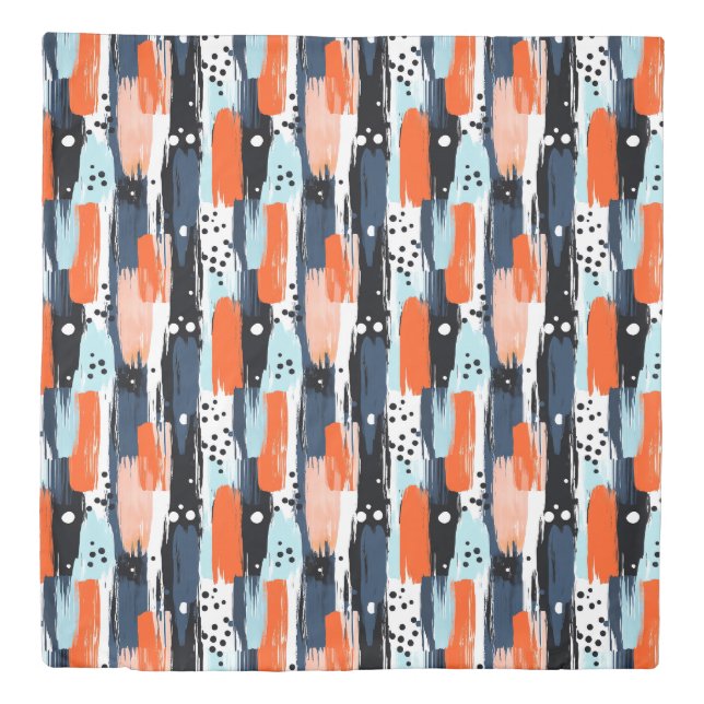 Blue Orange Brushstrokes Abstract Pattern Duvet Cover (Front)