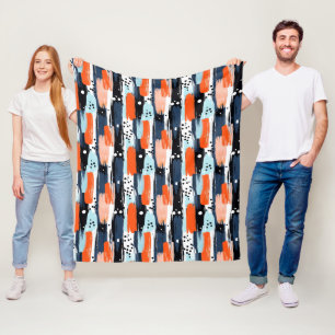 Blue Orange Brushstrokes Abstract Pattern Fleece Blanket