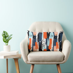 Blue Orange Brushstrokes Abstract Pattern Lumbar Pillow
