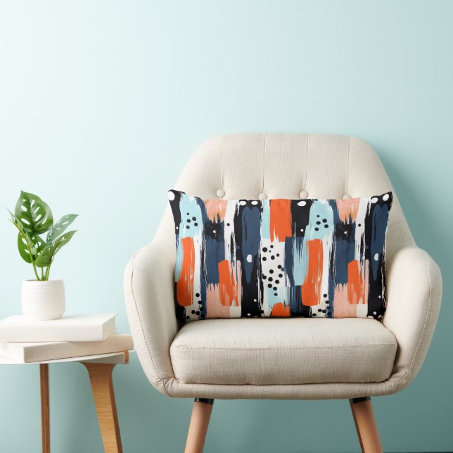 Blue Orange Brushstrokes Abstract Pattern Lumbar Pillow (Chair)