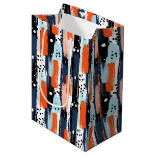 Blue Orange Brushstrokes Abstract Pattern Medium Gift Bag