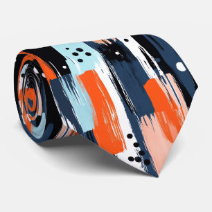 Blue Orange Brushstrokes Abstract Pattern Neck Tie