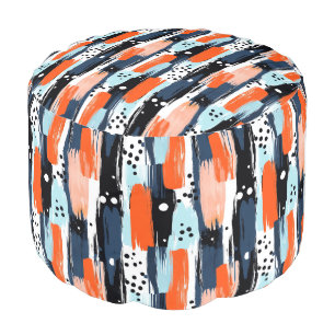 Blue Orange Brushstrokes Abstract Pattern Pouf