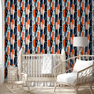 Blue Orange Brushstrokes Abstract Pattern Wallpaper