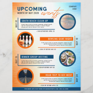 Blue & Orange Calendar Upcoming Events Photo Flyer