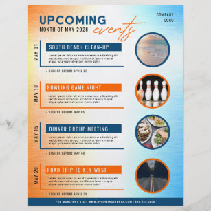 Blue & Orange Calendar Upcoming Events Photo Flyer