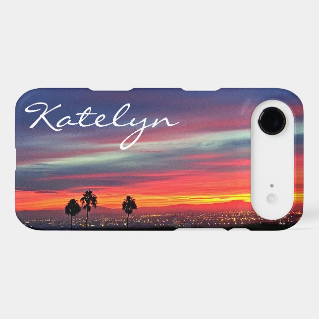 Blue Orange California Sunset Custom Name Script Case-Mate iPhone Case (Back (Horizontal))