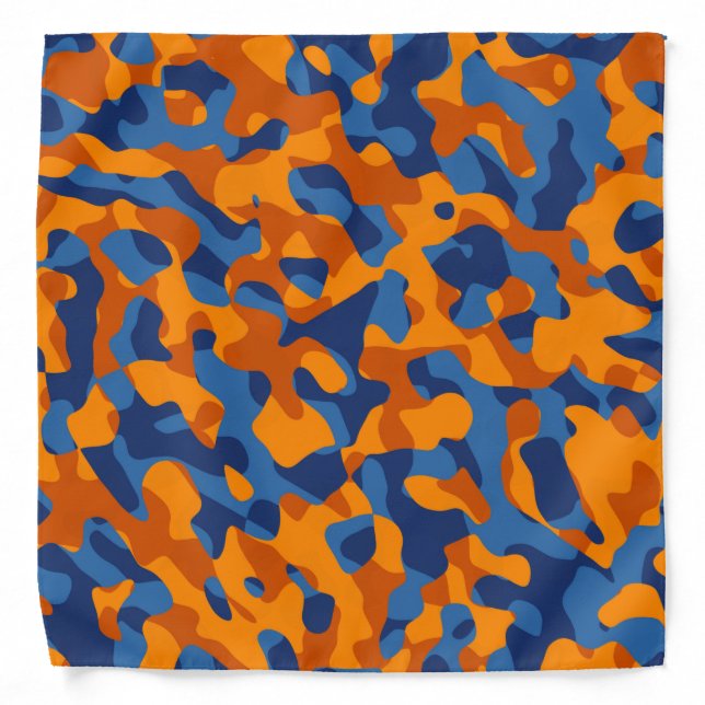 Blue Orange Camouflage Print Pattern Bandana (Front)