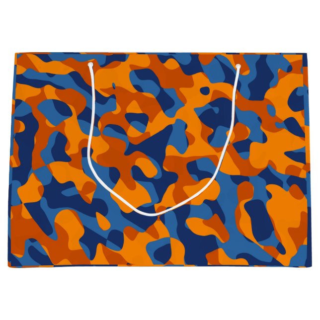 Blue Orange Camouflage Print Pattern Large Gift Bag (Front)