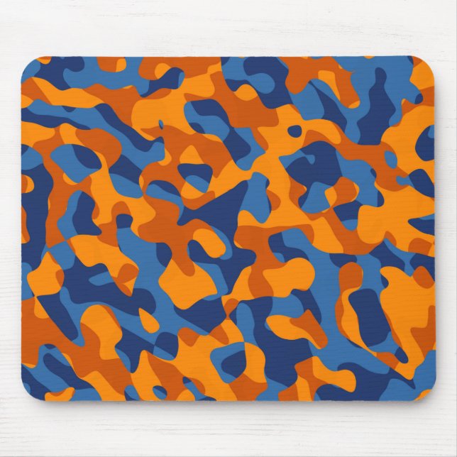 Blue Orange Camouflage Print Pattern Mouse Pad (Front)
