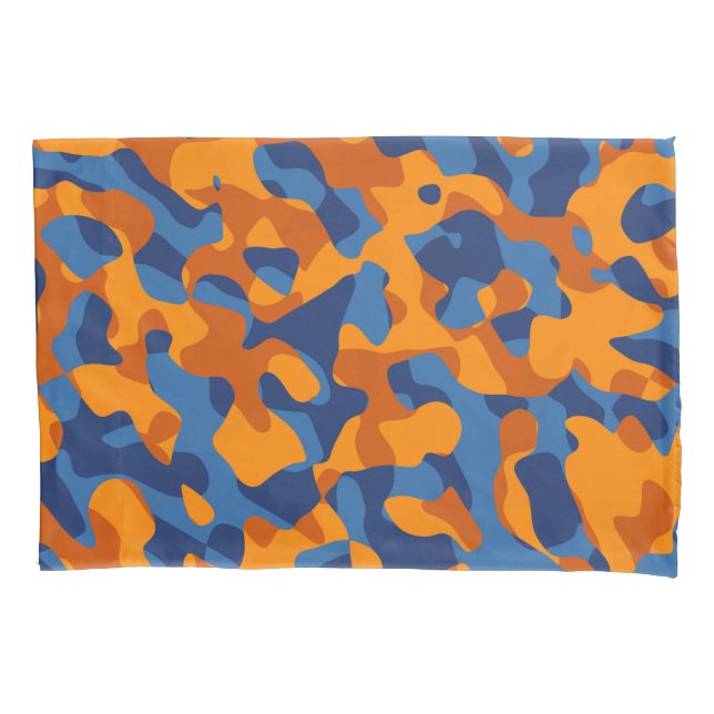 Blue Orange Camouflage Print Pattern Pillow Case (Front)