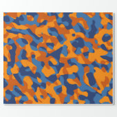 Blue Orange Camouflage Print Pattern Wrapping Paper (Flat)