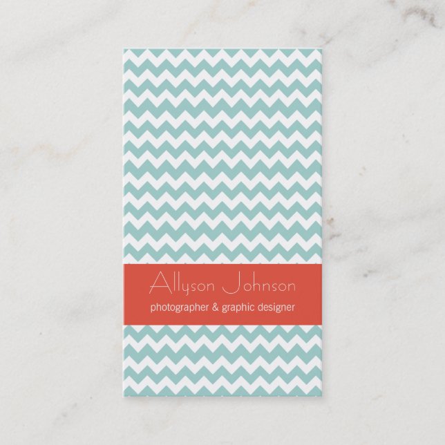Blue & Orange Chevron Design Business Cards (Front)