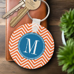 Blue & Orange Chevron Pattern with Monogram Keychain<br><div class="desc">A classic pattern updated with trendy new colors. If you need to adjust the artwork,  click on the customize button and move things around.</div>