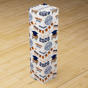 Blue Orange Class 2026 Graduation Wine Box