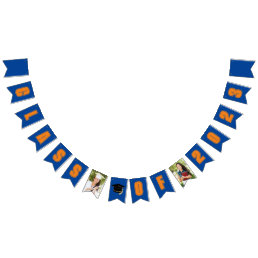 Blue Orange Class of 2023 Photo Graduation Party Bunting Flags