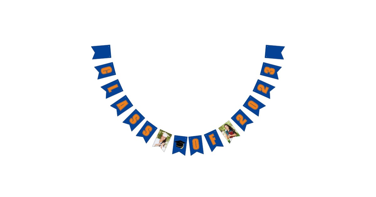 Blue Orange Class of 2023 Photo Graduation Party Bunting Flags | Zazzle