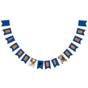 Blue Orange Class of 2025 Photo Graduation Party Bunting Flags