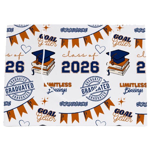 Blue Orange Class of 2026 Graduation Large Gift Bag (Front)