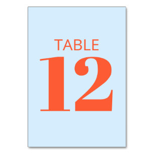 Blue Orange Color Block Modern Wedding Reception Table Number