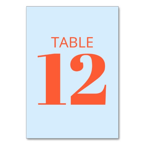 Blue Orange Color Block Modern Wedding Reception Table Number
