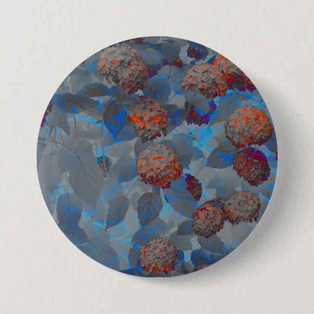 Blue orange color flower pattern digital art button (Front)