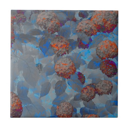 Blue orange color flower pattern digital art ceramic tile