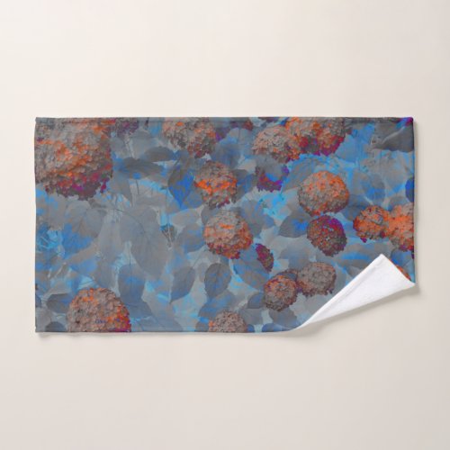 Blue orange color flower pattern digital art hand towel 