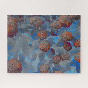 Blue orange color flower pattern digital art jigsaw puzzle