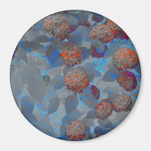 Blue orange color flower pattern digital art magnet (Front)