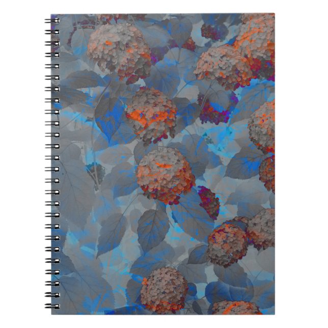 Blue orange color flower pattern digital art notebook (Front)