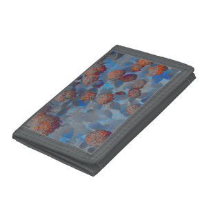 Blue orange color flower pattern digital art tri-fold wallet