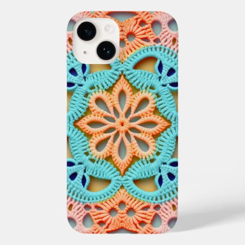 Blue Orange Colorful Granny Square Crochet Pattern Case_Mate iPhone 14 Case