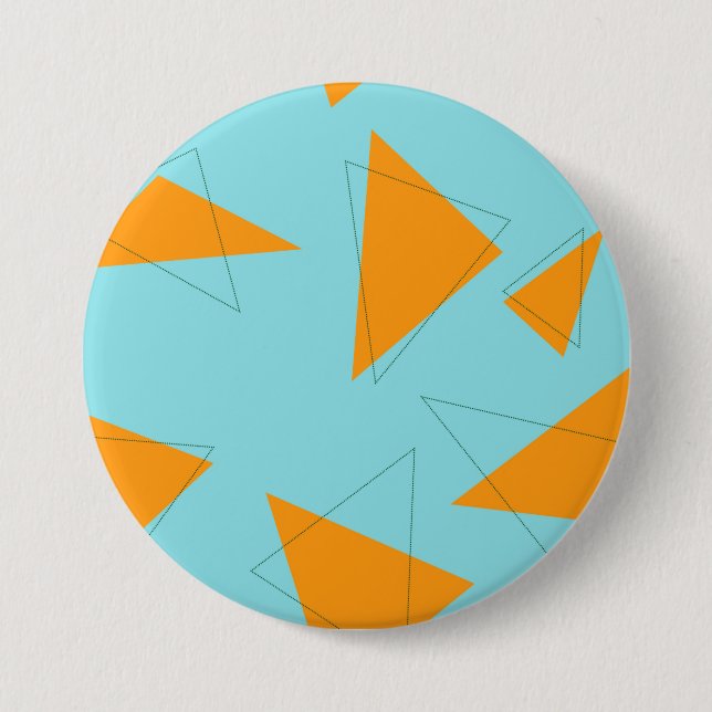 Blue,orange, cool, trendy, modern triangle pattern button (Front)