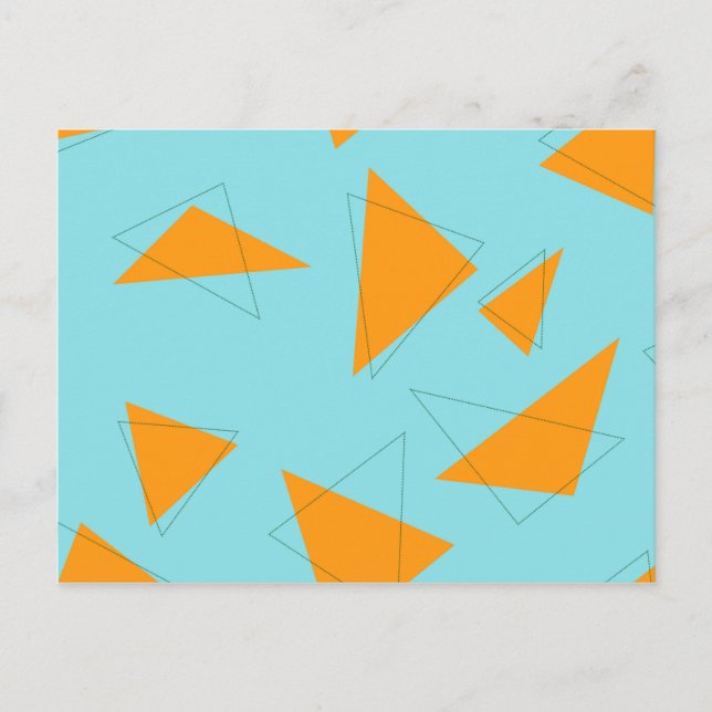 Blue,orange, cool, trendy, modern triangle pattern postcard (Front)