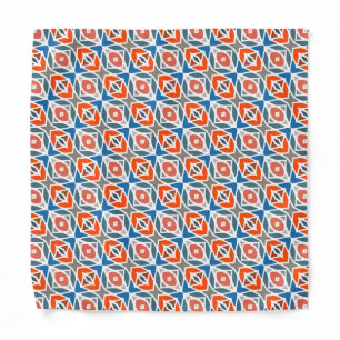 Blue Orange Coral Red Gray White Tribal Pattern Bandana