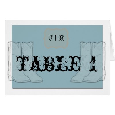 Blue Orange Cowboy Boots Table Number Cards