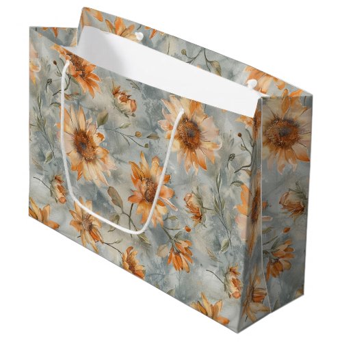 Blue Orange Cream Flowers Birthday Large Gift Bag