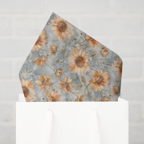Blue Orange Cream Flowers Bridal Shower Tissue Paper