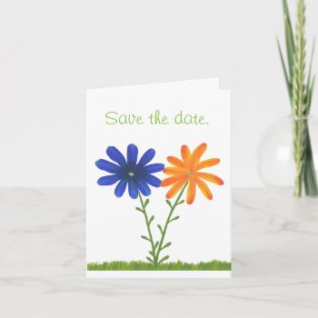 Blue Orange Daisy Flowers Save The Date Note Cards by Cherylsart at Zazzle