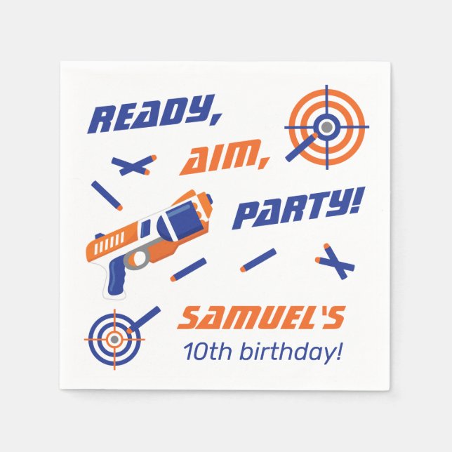 Blue, Orange Dart War Birthday Party, Any Age Napkins (Front)
