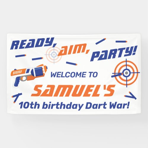 Blue Orange Dart War Birthday Party Welcome Banner