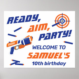 Blue, Orange Dart War Birthday Party, Welcome Poster